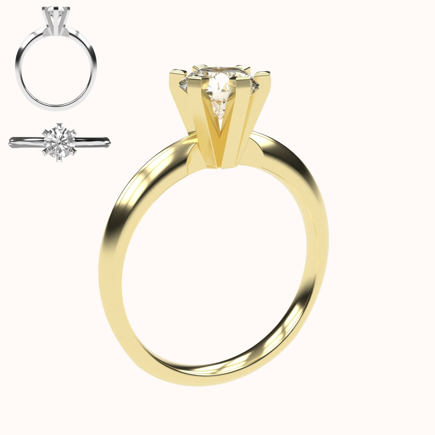 Sophia - 1ct Six Prong High Setting | 14K Gold | 1ct Brilliant geschliffener Zirkonia